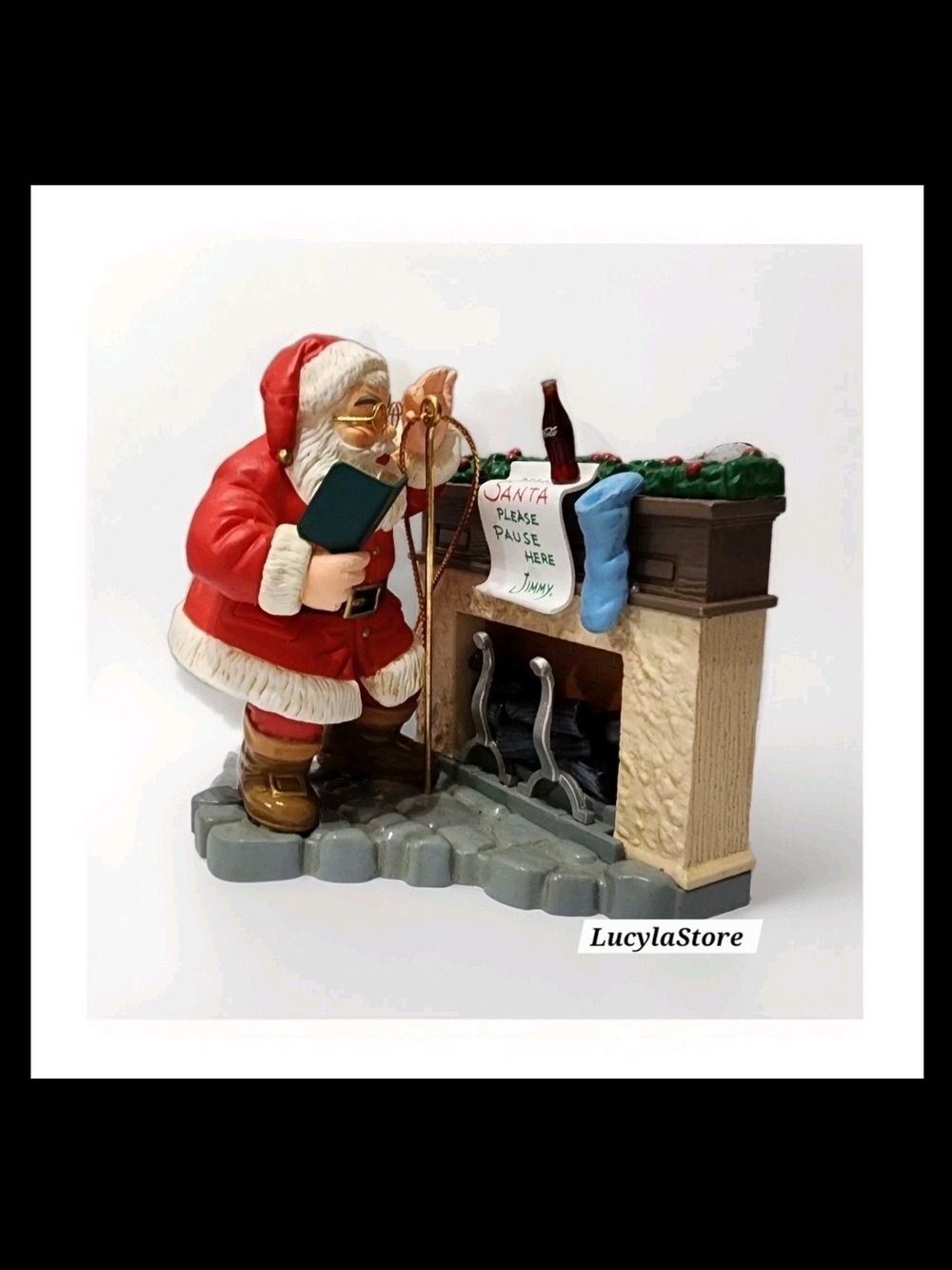 VTG 1995 Coca-Cola Trim A Tree Santa at Fireplace Christmas Ornament NIB